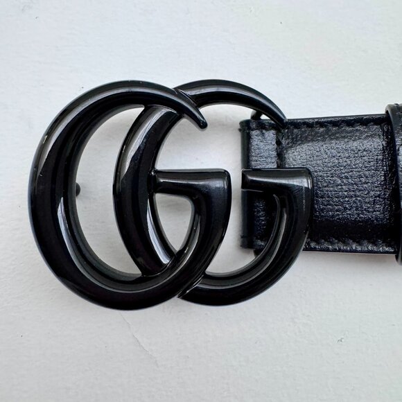 Gucci GG Marmont Thin Black Leather Belt with Black Hardware | Size 85